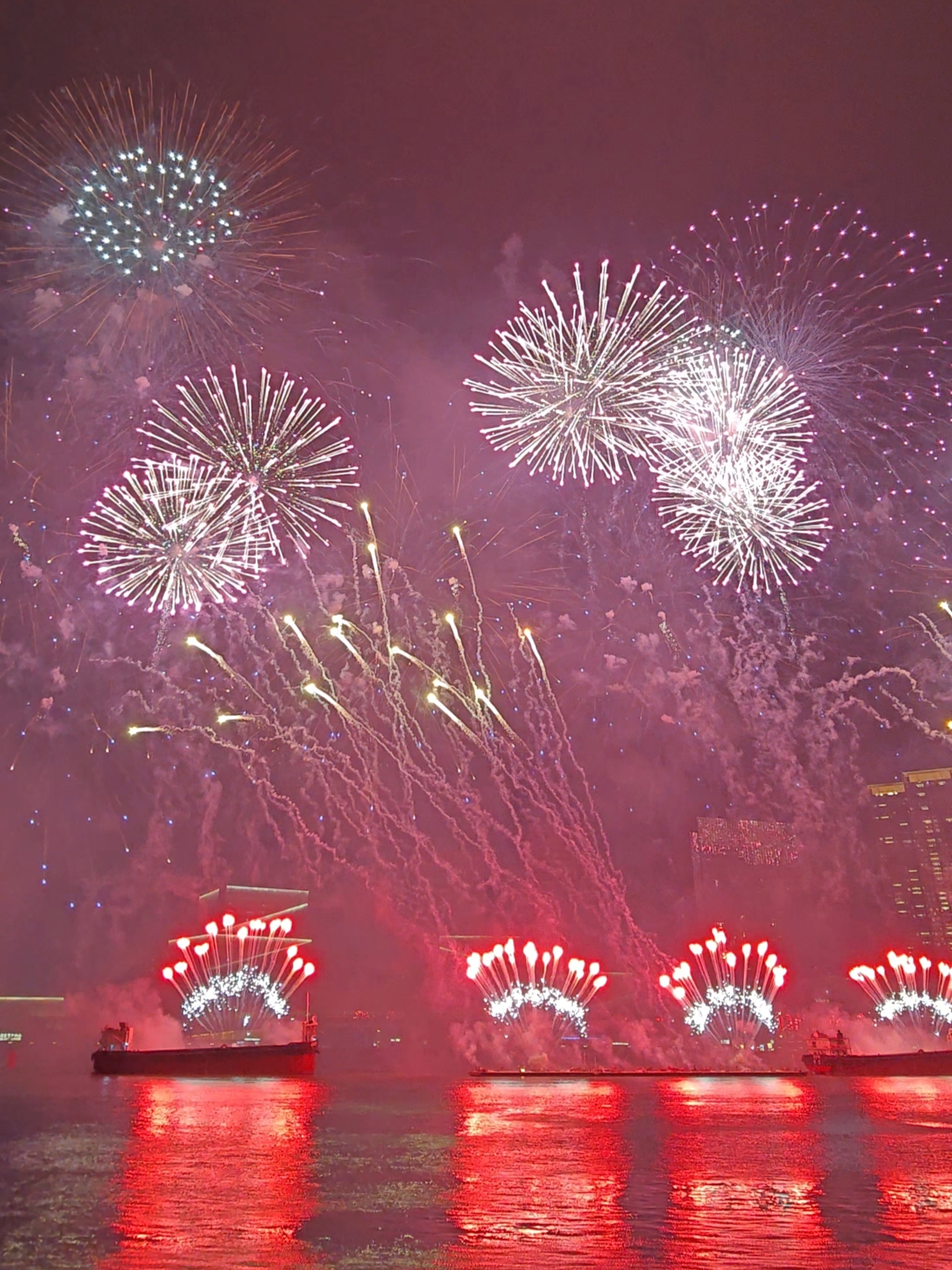 烟花汇演现场,焰火向上舒展后层层绽放。人民网记者 王雅蝶摄